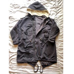 Free People Oversized Coat with Furry Hood